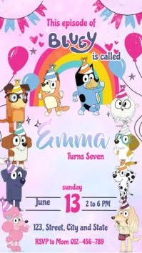 Pink Joyful Invitation Bluey Digital Display template