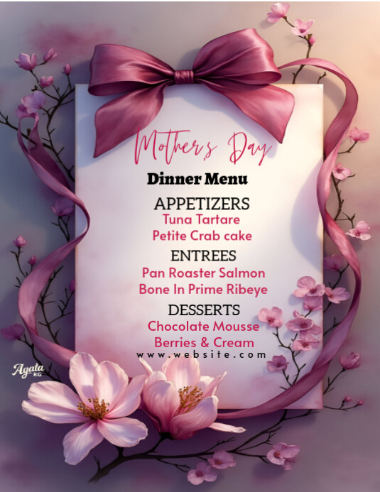 Pink Joyful Mothers Day Menu Flyer  or poster Pamflet (VSA Brief) template