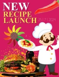 Pink Joyful New Recipe Launch Video Graphics Flyer (US Letter) template