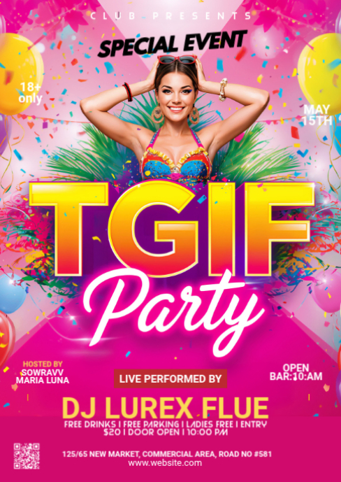Pink joyful party event a6 Template | PosterMyWall