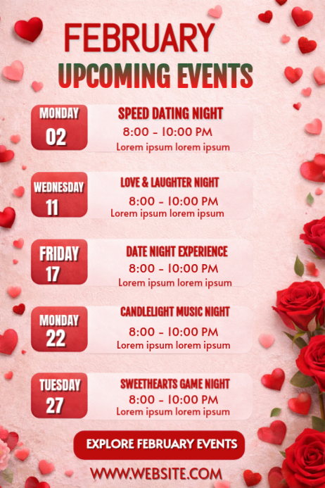 Pink February Events Posters Template | PosterMyWall