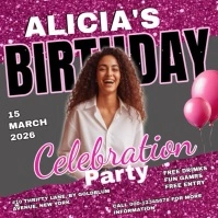 Pink Joyful Pink Glitter Birthday Party Flyer Template Modern Celebration Design For Girls & Women I Instagram Post