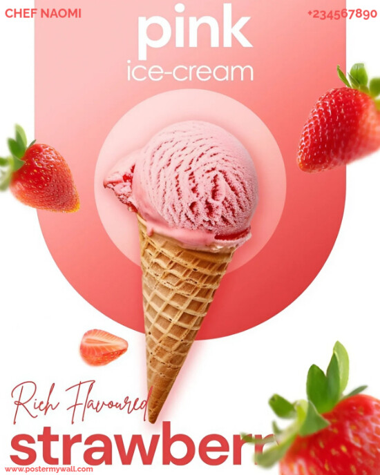 Pink Joyful Pink Ice Cream Strawberry Red Flavor Flyer Design Template  Instagram Portrait