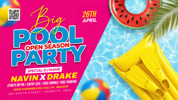 Plantilla de Pink Joyful Pool Party Digital Display | PosterMyWall