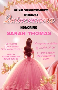 Pink Joyful Quinceanera Birthday Invitation T Tabloid template