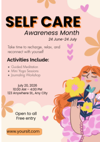 Pink Self Care Awareness Month A4 Template