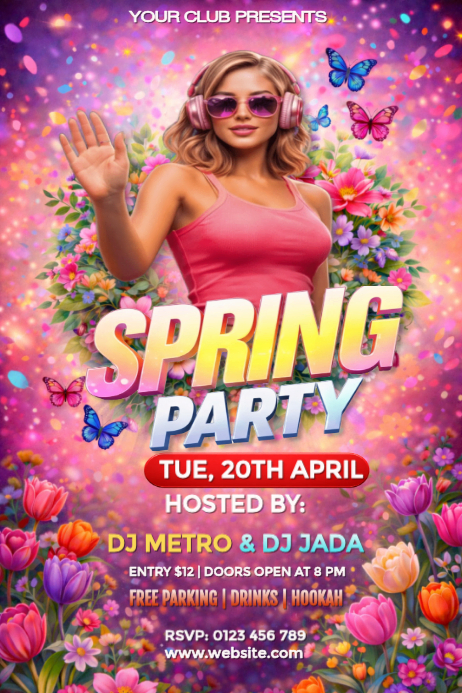 Pink Spring Party Posters Template | PosterMyWall