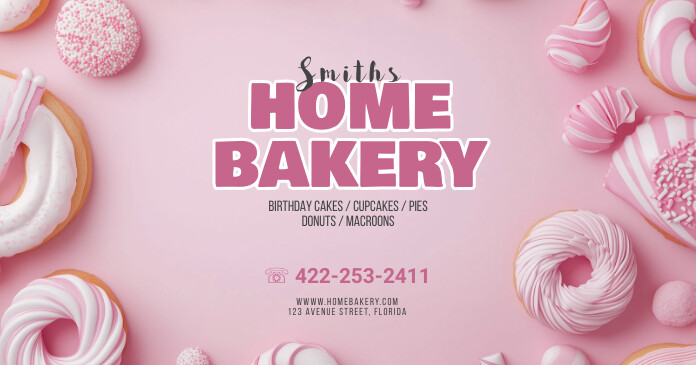 Pink Joyful Top View Home Bakery Facebook Sha Isithombe Esabiwe ku-Facebook template