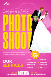 Pink Joyful Wedding Photography Services Poster template