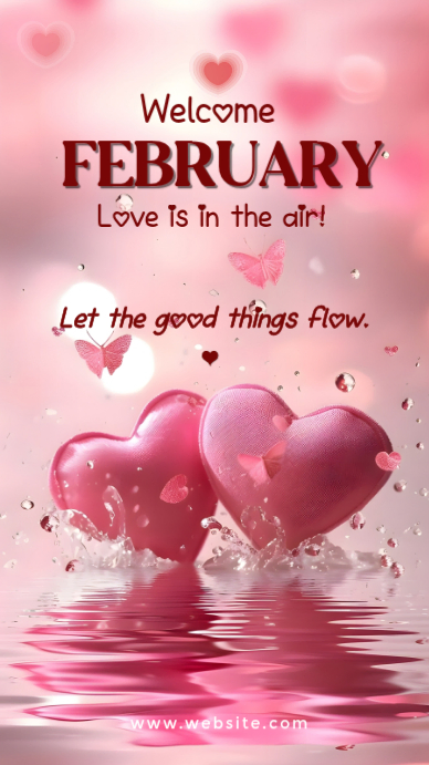 Pink Joyful Welcome February Love Poster | Valentine Heart Aesthetic ...