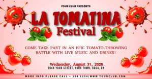 Pink La Tomatina Festival Video Flyer Facebook Shared Image delt Facebook-billede template