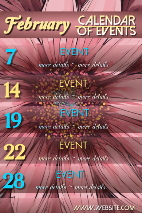 Pink List-Based February Calendar Poster template
