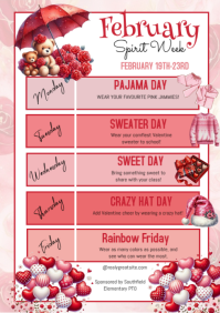 pink List-based February School Spirit Week A4 template