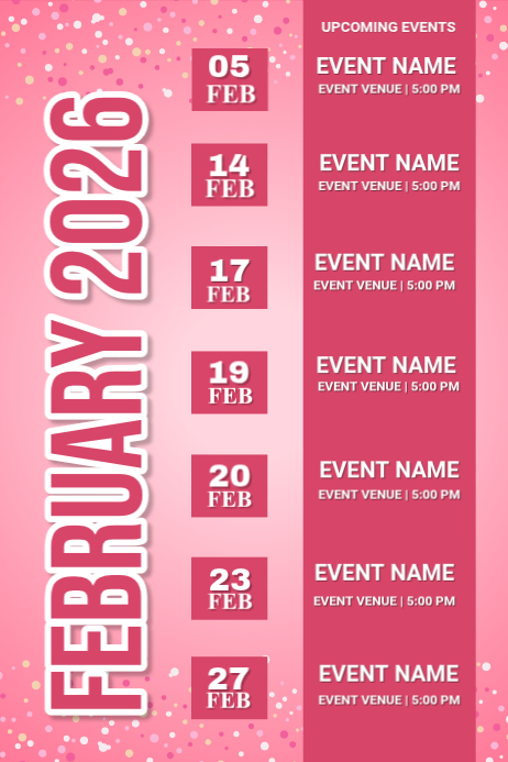 Copy of Pink List-based February Upcoming Events Calendar Poster ...