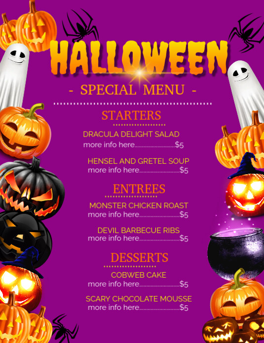Pink List-based Halloween Menu Ads Flyer Flyer (us Letter) Pamflet (VSA Brief) template