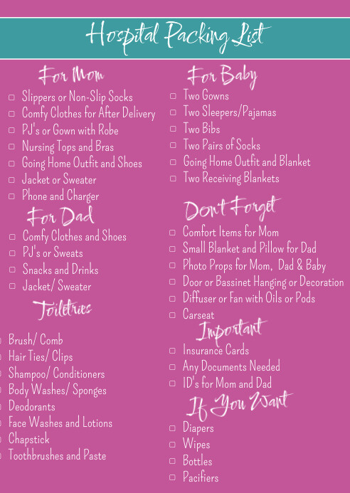 Pink List-based Hospital Packing List A6 template