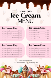 Pink List-based Ice Cream Menu Half Page Wide Halve pagina breed template