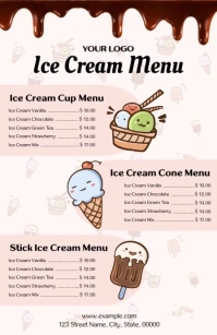 Pink List-based Ice Cream Menu Half Page Wide Media Página Ancho template