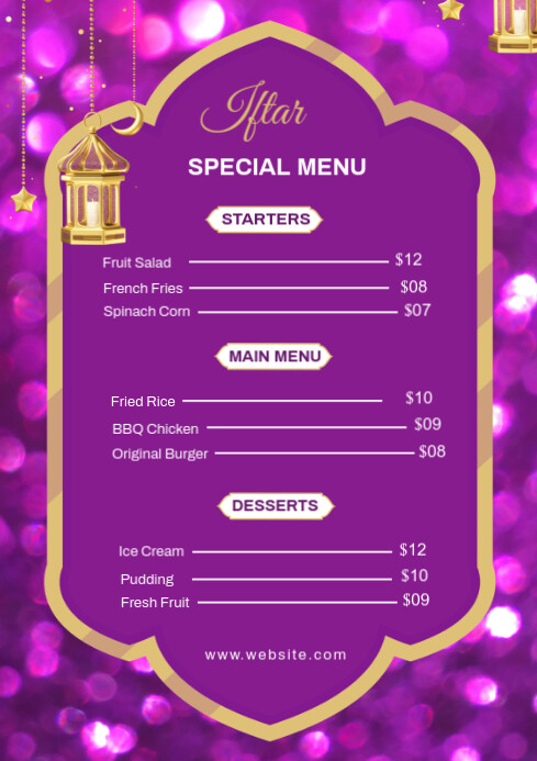 Pink List-based Iftar Menu A4 template