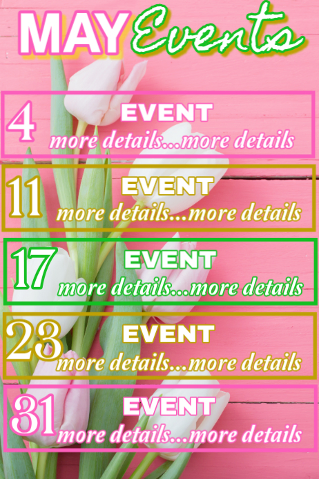 Pink List-based May Events Poster Template | PosterMyWall