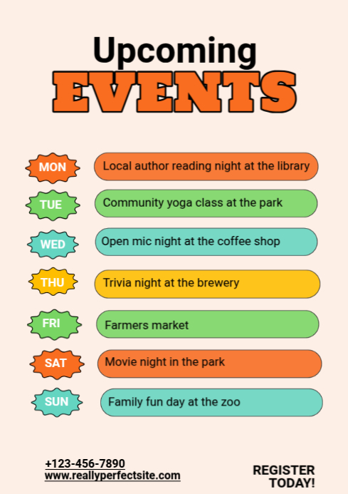 Pink List-based Upcoming Events 2026 A4 template