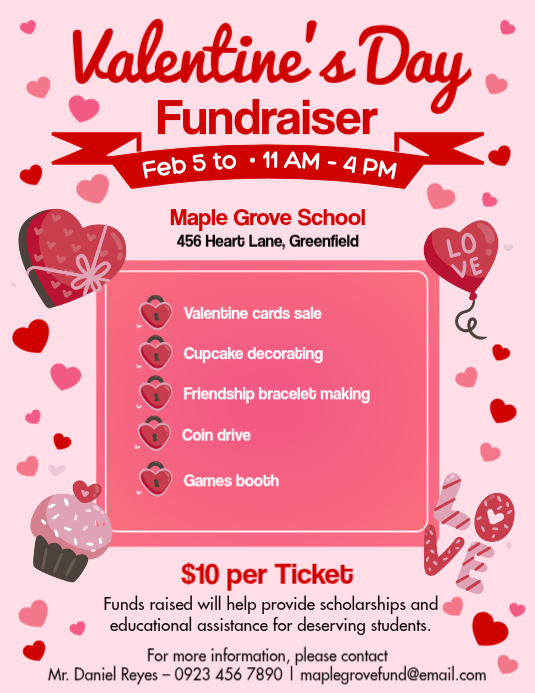Pink List-based Valentine's Day Fundraiser Flyer (us Letter) Template ...