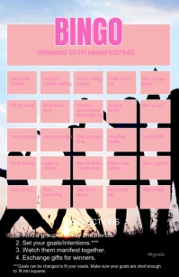 Pink Manifest Bingo Half Page Wide Halv side bred template