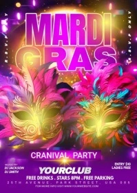 Pink Mardi Gras Carnival Party Video Flyer A6 template