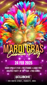 Pink Mardi Gras Celebration Party Video Flyer Instagram Story template