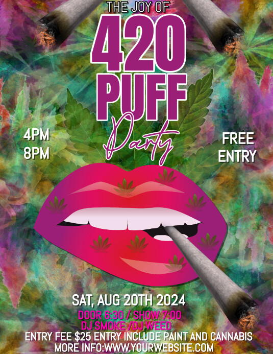 Puff Flyer Plantilla de Pink Maximalist 420 Puff Party Flyer (us Lett | PosterMyWall
