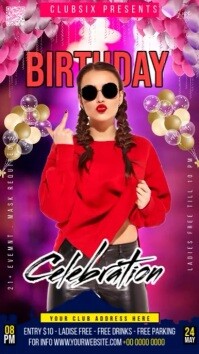Pink Maximalist Birthday Night Instagram Story template