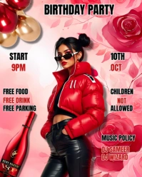Pink Maximalist Birthday Party Flyer  Instagram Portrait template