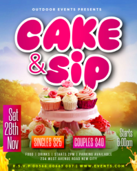 Pink Maximalist Cake And Sip Outdoor Event Cupcakes & Sip Drinks Wine Event Invitation Flyer Templat Instagram Portrait template