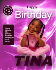 Pink Maximalist Cute Baby Birthday Instagram Portrait template