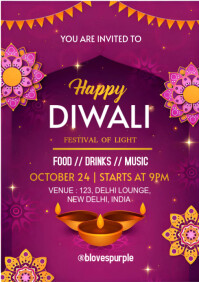 Pink Diwali Invitation A4 Template
