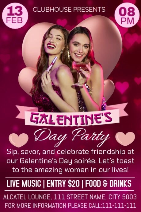 Pink Maximalist Galentine's Day Party  Poster template