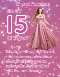 Pink Maximalist Happy 15th Birthday Flyer (us Letter) template