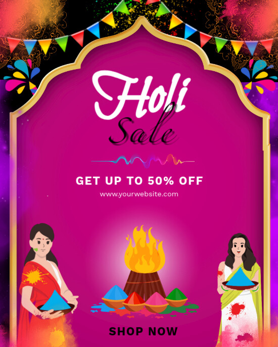 Pink Maximalist Holi Sae Offer  Instagram Portrait template