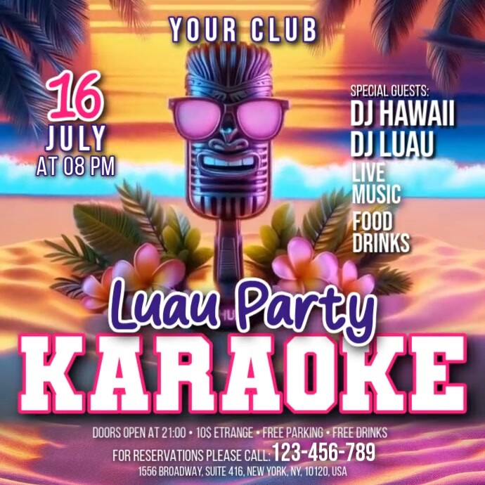 Pink Maximalist Karaoke Luau Party Square (1:1) template