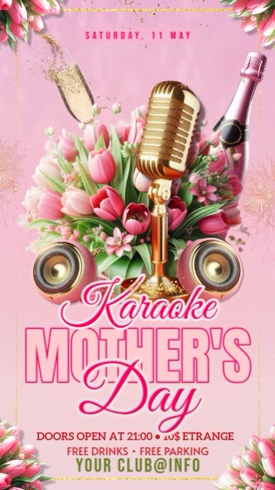 Pink Maximalist Karaoke Mother's Day Digital Display (9:16) template