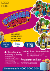 Pink Maximalist Kids Summer Camp  A4 template