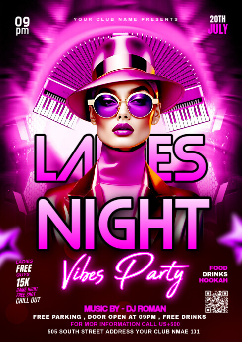 Pink Maximalist Ladies Night Party A4 template