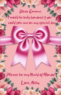 Pink Maximalist Maid of Honor Proposal Card/Invitation Template Szeroki pół strony