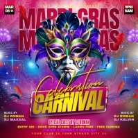 Pink Maximalist Mardi Gras Carnival Celebration Party Flyer Square (1:1) template