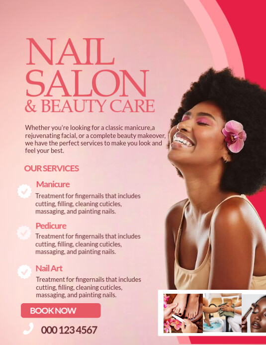 Pink Maximalist Nail Salon And Beauty Care  Flyer (us Letter) Iflaya (Incwadi ye-US) template