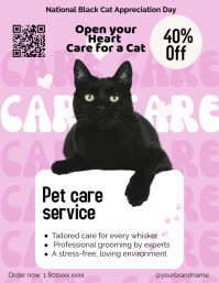 Pink Maximalist National Black Cat Appreciation Day Pet Care Service Flyer  Flyer (us Letter) template