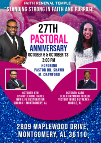 Pink Maximalist Pastoral Anniversary Flyer, Church Event Flyer, Pastor Appreciation Template, Christ A4