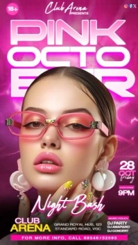 Pink Maximalist Pink October Club Party Flyer Template Digital Display (9:16)