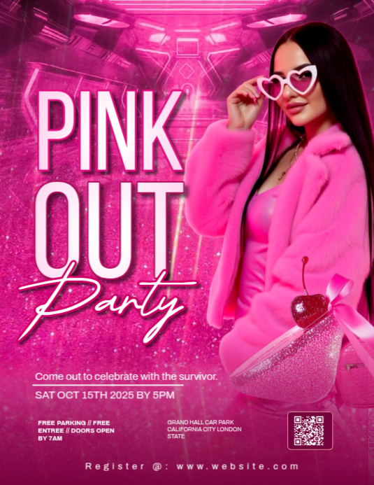 Copy of Pink Maximalist Pink Out Party Invitation Template Flyer (us ...