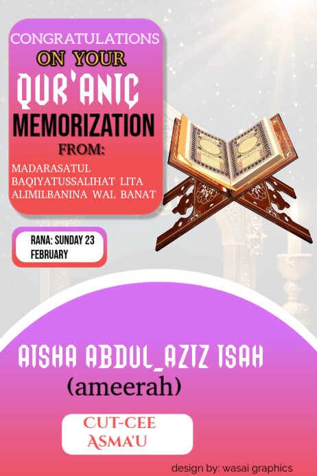 Pink Maximalist Qur'anic Graduation Ceremony  Poster Plakat template